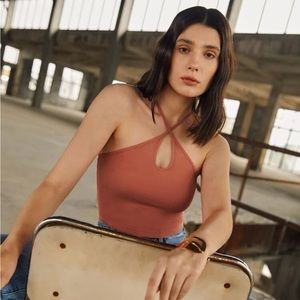 Burnt Orange Form Fitted Crisscross Halter Top